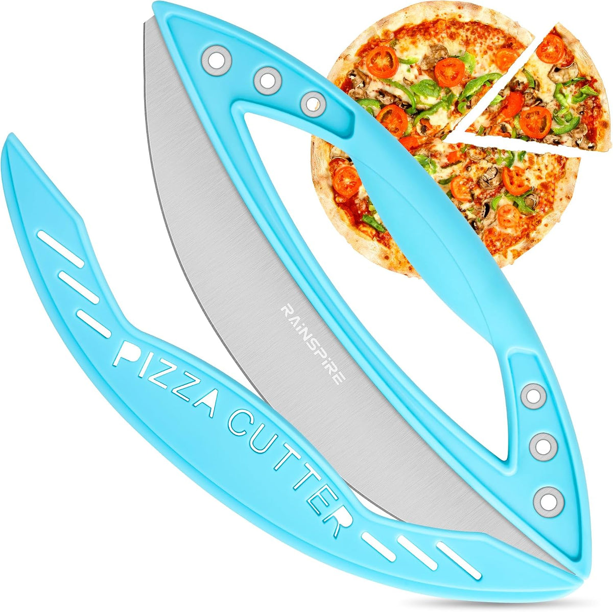 Rainspire 12" Pizza Cutter Rocker Blade Stainless Steel Pizza Rocker with Cover Sharp Blade Pizza Knife Dishwasher Safe Kitchen Gadgets Home Essentials, Black