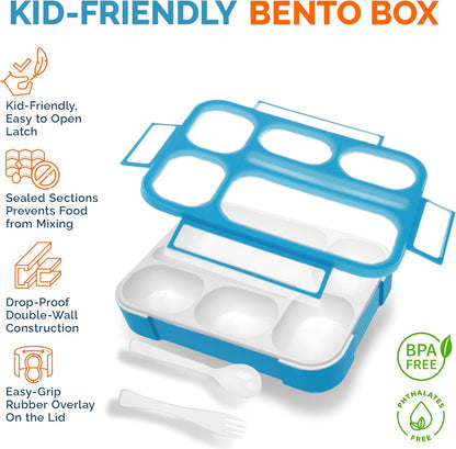 kinsho Bento Lunch-Box Set for Kids includes Snack Container | 6 and 3 Compartment Boxes Leakproof School Bentos, Meal Portion Control Containers, Boys Girls Adults, Navy Blue Large + MINI 2 Pack Set