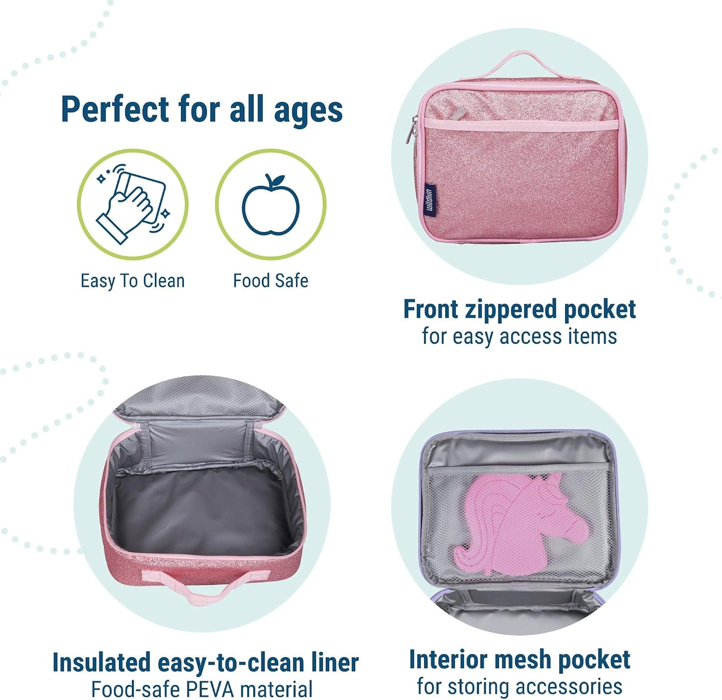 Wildkin Kids Insulated Lunch Box, Keeps Food Hot or Cold, BPA-Free with Mesh Pockets & Easy-Clean Lining – Ideal for School, Travel & Daycare – Holographic