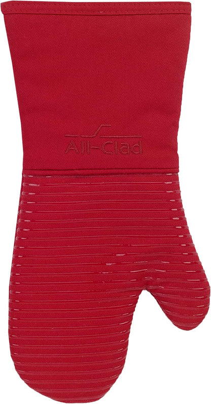 All-Clad Silicone Oven Mitts: Heat Resistant up to 500 Degrees - 100% Cotton & Silicone, 14"x7" Oven Mitt for Kitchen and Barbeque, Pewter