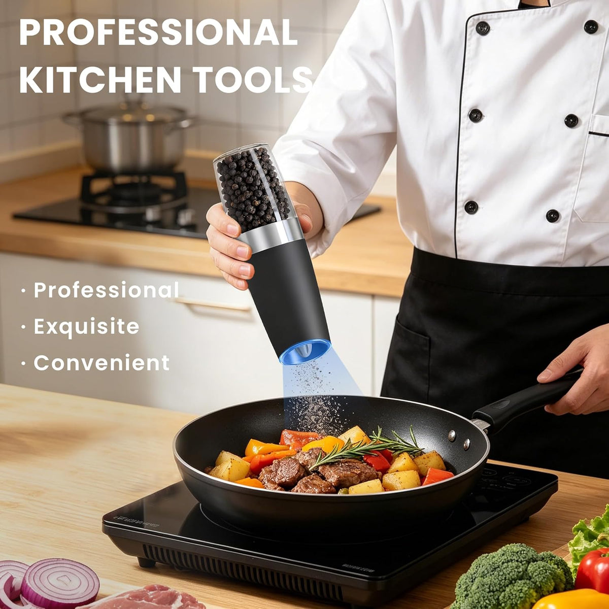 UNNEES Battery Operated Gravity Salt And Pepper Grinder Set, 2 Pcs (Black)