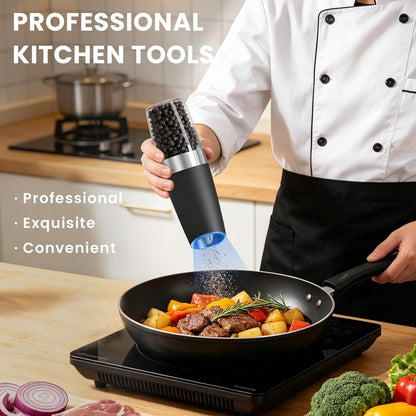 UNNEES Battery Operated Gravity Salt And Pepper Grinder Set, 2 Pcs (Black)