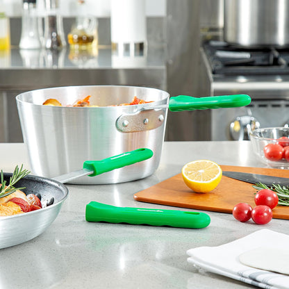 Restaurantware Silicone Pan Handle Cover Set 1-Count Heat-Resistant Removable Pan Handle Grips, Ergonomic Non-Slip Green Handle Protectors for Fry Pans and Sauce Pans