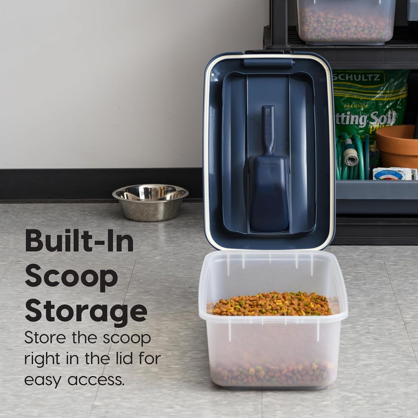 IRIS USA Dog Food Storage Container, 2 Pack, Up to 30 lbs Each, Airtight Seal for Freshness, Wheels for Rolling, Easy One Hand Opening, Made in USA, BPA Free, Clear/Black