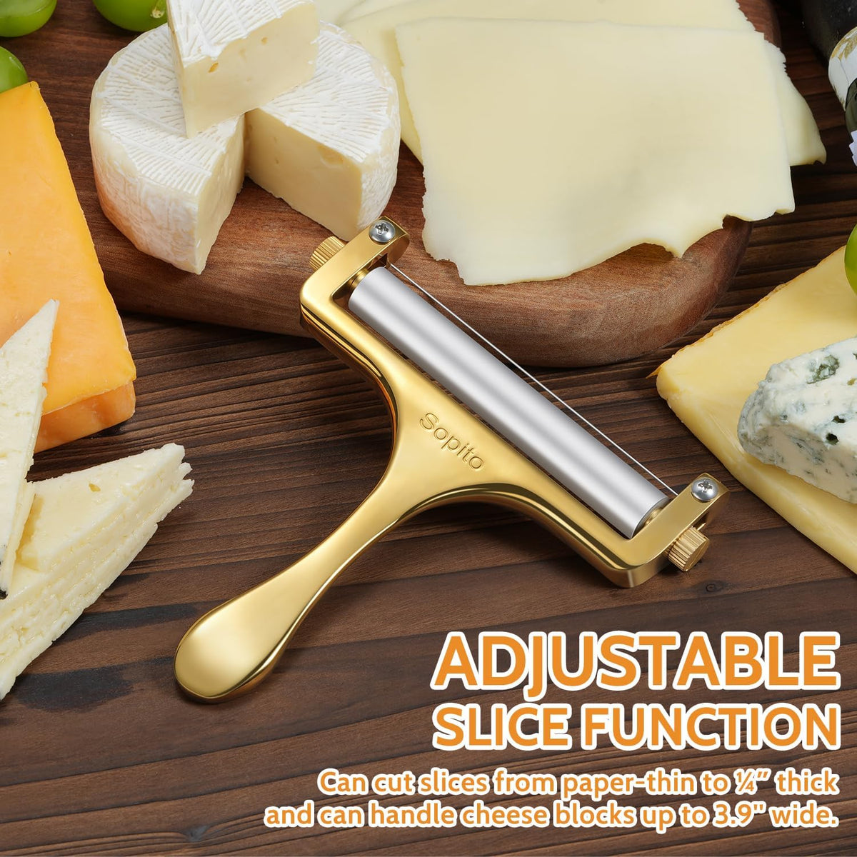 Sopito Cheese Slicer with 3 Extra Stainless Steel Wires, Silver