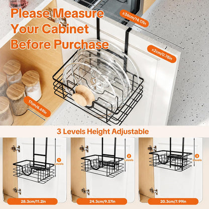 Pot Lid Organizer for Cabinet, Adjustable Height Pan Lid Holder