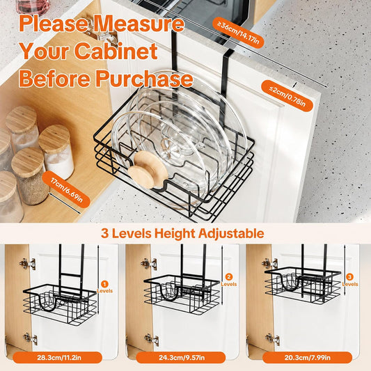Pot Lid Organizer for Cabinet, Adjustable Height Pan Lid Holder