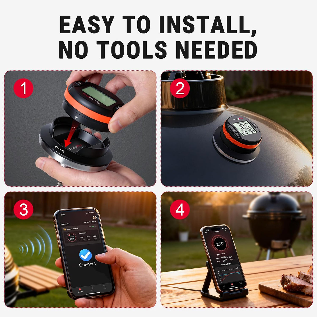 TempPro TempGauge Bluetooth Grill Thermometer with LCD Display & App Alerts