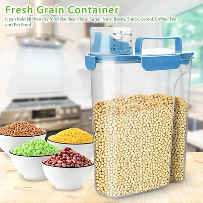 Viretec Rice Storage Container, 15 to 20lb Dry Food Airtight Dispenser, Pet Dog Cat Food Canister, BPA Free Clear Plastic Kitchen and Pantry Bin for Oatmeal, Cereal, Pasta, Flour Pack of 2 Grey
