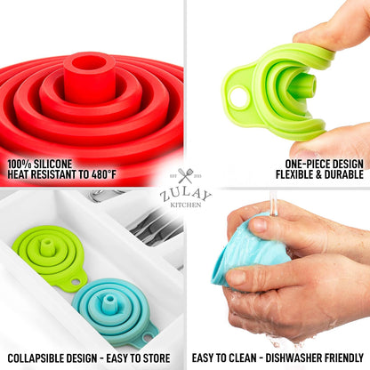 Zulay Kitchen 3-Piece Plastic Funnel Set - Large, Medium, and Small Kitchen Funnels Pouring Spout - for Filling Bottles Water Liquid, Protein Powder, Food Grade Cooking, Drink, Paint, Lotion, Kids