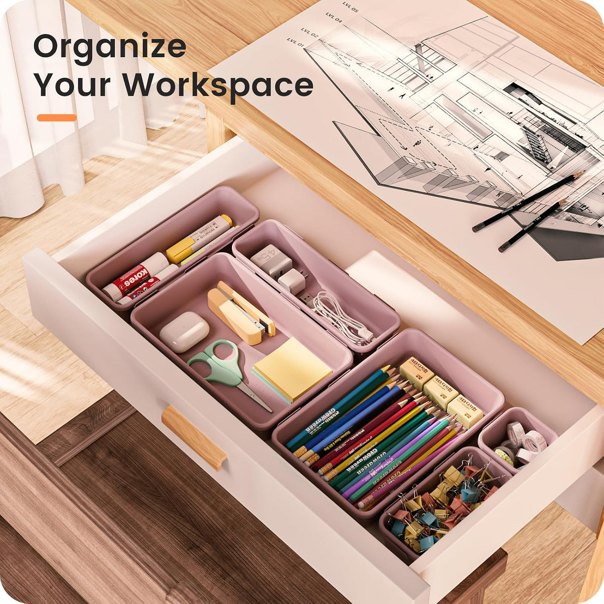 A-LuGei 【Military Grade】 Drawer Organizer,【𝟱𝗦𝗶𝘇𝗲】 Makeup organizer,【Holds 177 Items】 Bathroom Organizers and Storage,Organization and Storage,Desk Drawer Organizer for Vanity【Clear】