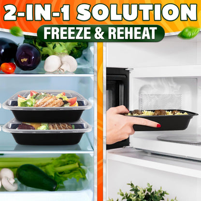 50 Pack [32 oz] Freezer Meal Prep Containers Reusable - Plastic Food Storage Containers with Lids, Dishwasher & Microwave Friendly, Warp-Resistant - Versatile Use for Meals, Leftovers & More