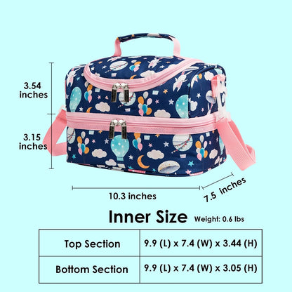 Insulated Kids Dual Compartment Lunch Bags Tote Pack for Girls Boys Toddler Kindergarten School Picnic Cooler Thermal Lunch Boxes with Strap (Green Rainbow)