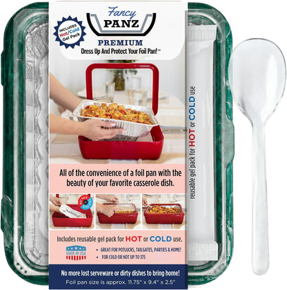 Fancy Panz Red Premium Aluminum Foil Pan Carrier with Secure Latch Lid - Reusable Casserole Carrier for Half Size Pans - Food Transport Holder for Potlucks, Parties, Tailgates & Entertaining