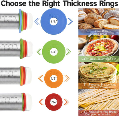 Vakoo Rolling Pin with Thickness Rings for Baking