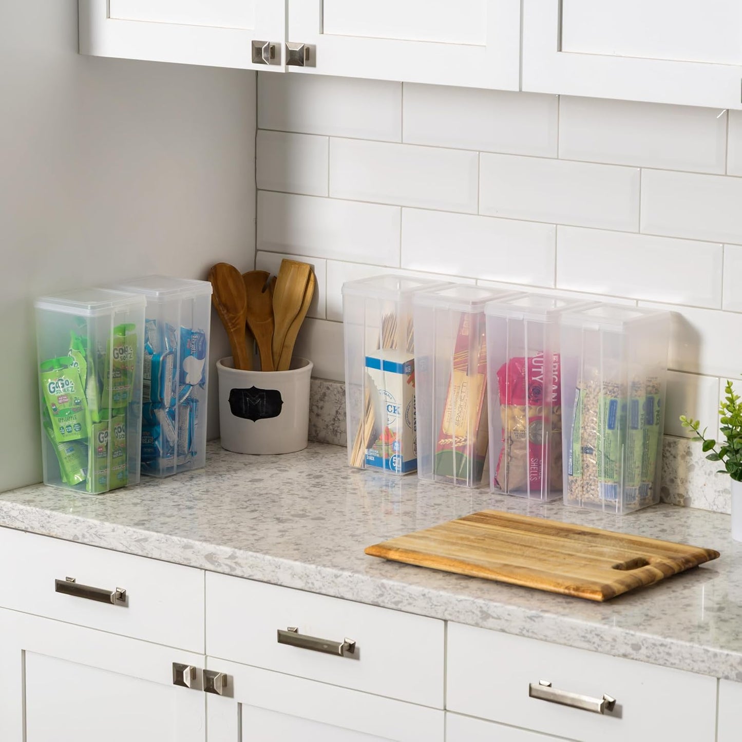IRIS USA Vertical Storage Bins with Lids |Made in USA| Flip Top Containers for Organizing Pantry, Office, Craft, and Study Supplies - Small (10-Pack)