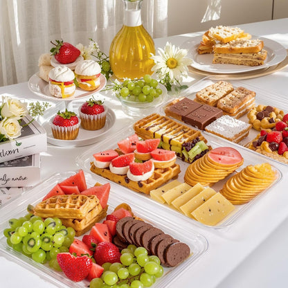 SUT 4-Pack Plastic Large White Serving Trays Set - 16" x 11" Reusable Serving Platters for Cookie, Appetizer, Charcuterie, Snack, Dessert, Party Food Display - Stackable Serving Trays for Party