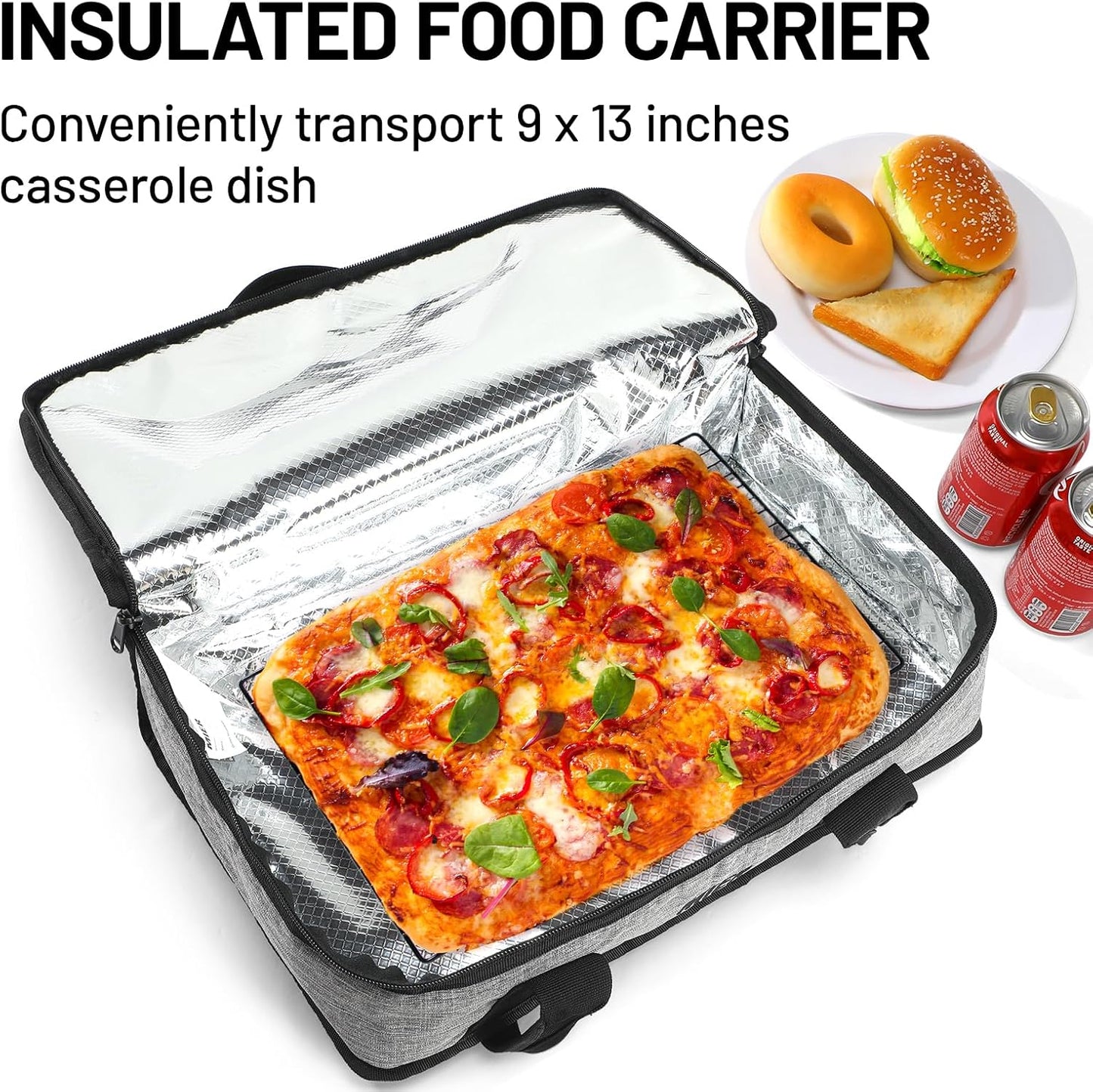 MIER Insulated Casserole Carrier for Hot or Cold Food Thermal Food Carrier Bag for Lasagna Potluck Parties Picnic Cookouts, Fits 9"x13" Baking Dish/Foil Pan, Red