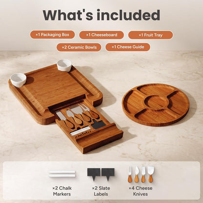 SMIRLY Charcuterie Large Bamboo Cheese Board Set for Serving - House Warming Gifts for New Home, Wedding, Bridal Shower & Birthday, for Women