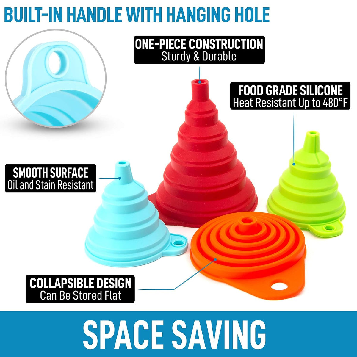 Zulay Kitchen 3-Piece Plastic Funnel Set - Large, Medium, and Small Kitchen Funnels Pouring Spout - for Filling Bottles Water Liquid, Protein Powder, Food Grade Cooking, Drink, Paint, Lotion, Kids
