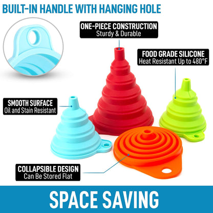 Zulay Kitchen 3-Piece Plastic Funnel Set - Large, Medium, and Small Kitchen Funnels Pouring Spout - for Filling Bottles Water Liquid, Protein Powder, Food Grade Cooking, Drink, Paint, Lotion, Kids