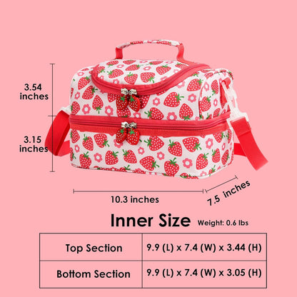 Insulated Kids Dual Compartment Lunch Bags Tote Pack for Girls Boys Toddler Kindergarten School Picnic Cooler Thermal Lunch Boxes with Strap (Green Rainbow)