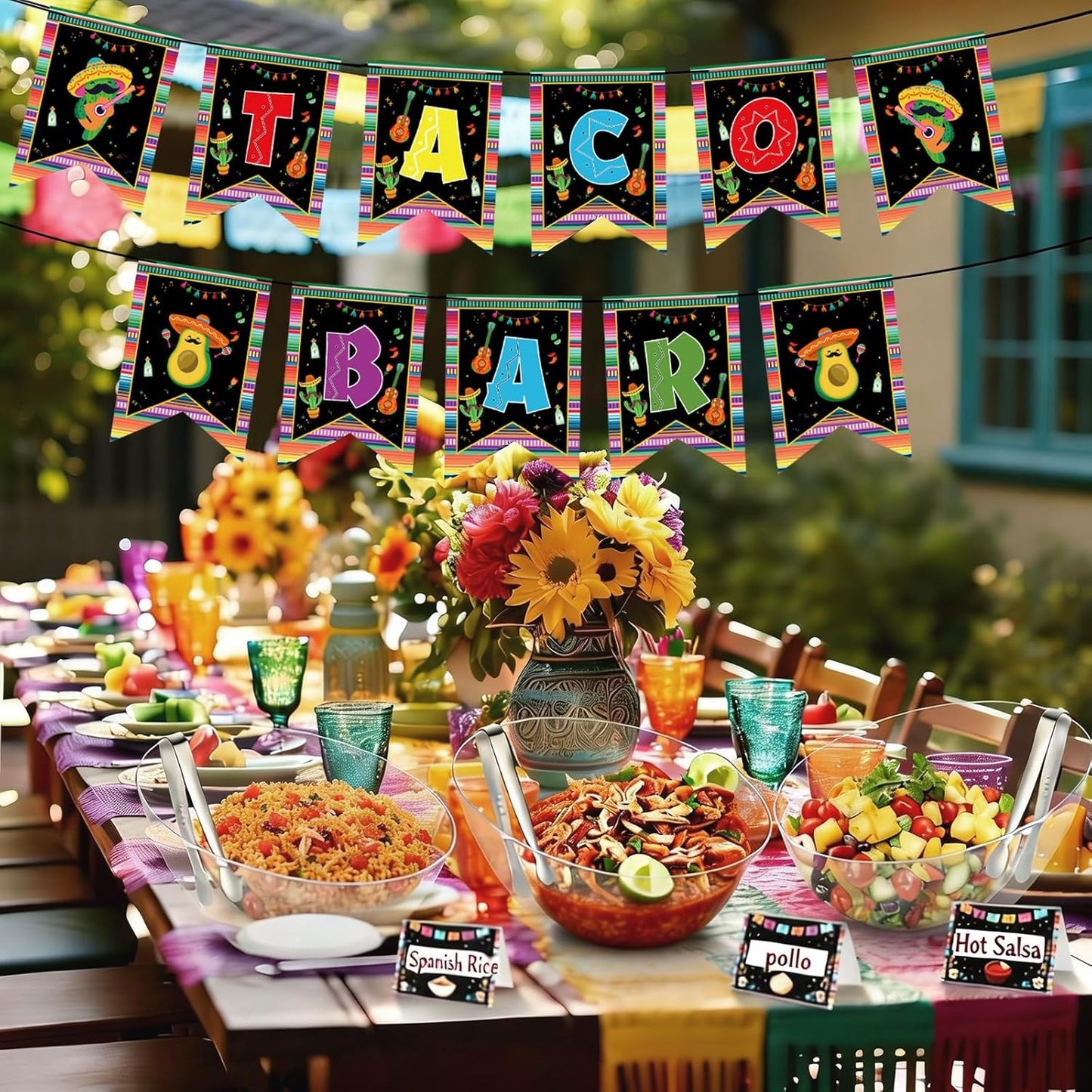 FoldTier 36 Pcs Taco Tuesday Bar Kit Mexican Taco Party Decorations with 6 Pack 20 oz Angled Plastic Bowls Buffet Serving Tongs Pepper Banner Sign Tents for Cinco De Mayo Mexican Theme Party Supplies