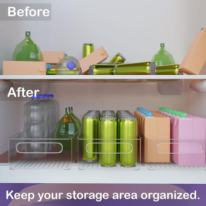 Bahoki Essentials Set of 4 Kitchen Pantry Bins - Clear Plastic Storage for Freezer and Refrigerator - Kitchen Organizer for Snack, Drink, Fruit and Vegetables - Multifunctional Stackable Home Bins