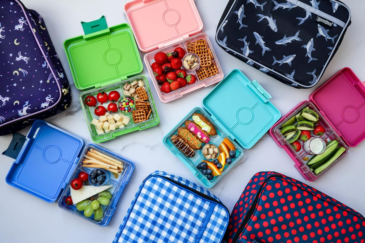 Yumbox Snack Box, 3 Compartments, Leakproof, Glitter Blue | Built-In Dip Well | Removable Compartment Tray | Easy-Open Single Latch | Lightweight & Compact | Perfect for Snacks & Sides