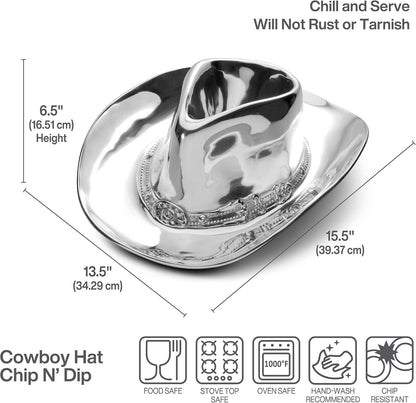 Wilton Armetale Cowboy Hat Chip and Dip Server, 12-Inch-by-15.25-Inch, Silver