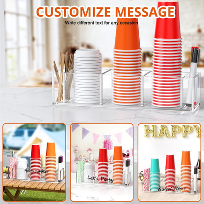 Richboom Cup Holder with Marker Slot - Plastic Cup Holder Clear Acrylic Countertop Disposable Coffee Cup Dispenser Mark Your Cup and Drink Up Party Accessory Social Gathering Housewarming Gift