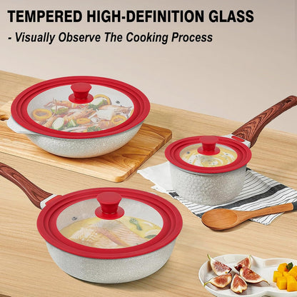 Universal Lid for Pots Pans and Skillets,Replacement Pan Lid with Tempered Glass and Heat-Resistant Silicone Edge,Durable Frying Pan Cover (7",8",9" & 10",11",12"-White)