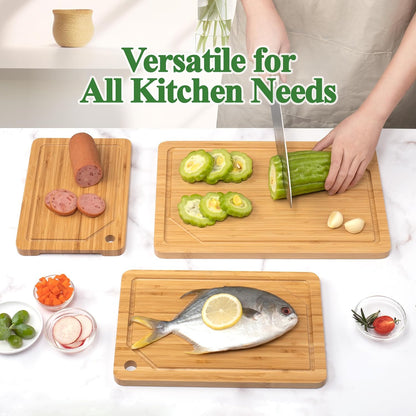 Wood Cutting Board Set of 4, Wooden Chopping Boards with Food Icons for Kitchen, Charcuterie Board for Meat, Vegetables, Fruits, Cheese