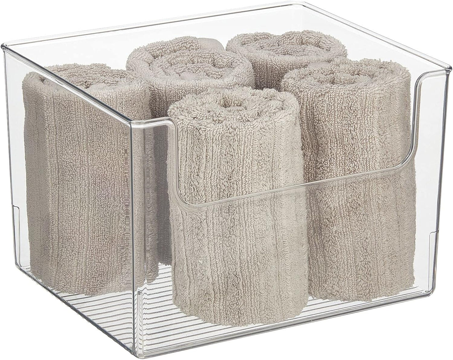 mDesign Modern Plastic Open Front Dip Storage Organizer Bin Basket for Bathroom Organization - Vanity Shelf, Cubby, Cabinet, and Closet Organizing Decor - Ligne Collection - 2 Pack - Clear