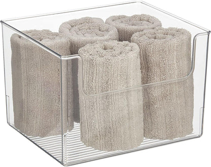 mDesign Modern Plastic Open Front Dip Storage Organizer Bin Basket for Bathroom Organization - Vanity Shelf, Cubby, Cabinet, and Closet Organizing Decor - Ligne Collection - 2 Pack - Clear