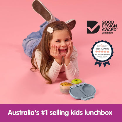 b.box Snack Box 2-Pack - Leak Proof Mini Bento Box for Kids & Toddlers, 2 Compartment Snack Containers for Kids, Dishwasher Safe, BPA-Free, PFAS-Free, Ages 4mo+, 1 3/4 Cup Each (Strawberry + Lilac)