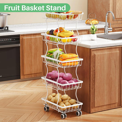 SAYZH Fruit Basket Kitchen Pantry Organizers and Storage - 4 Tier Stackable Metal Wire Basket Stand for Fruit Vegetable Snacks Jars Bins Containers Organization(Black, 4 Tiers)