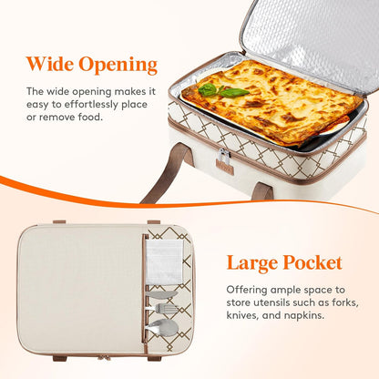 Lifewit Insulated Single Decker Casserole Carrier, Lasagna Lugger Holder for Hot or Cold Food, Fits 9" x 13" Baking Dish, Thermal Lunch Tote Bag for Potluck Parties, Picnic and Cookouts, Grey