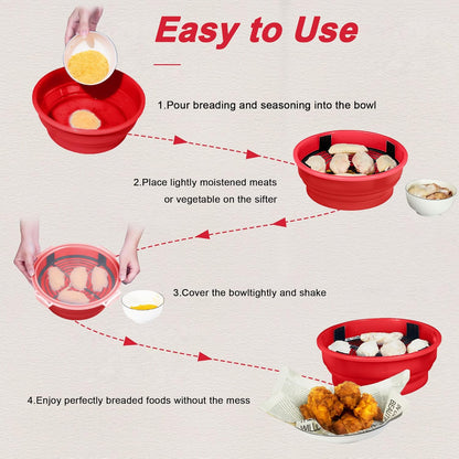 FJNATINH Collapsible Batter Bowl - Mess Free Better Breader Shaker Bowl with Lid Breading Shaker Container for Fried Fish, Fried Chicken, Onion Rings & More,No Leak,Easy to Store,Light Blue