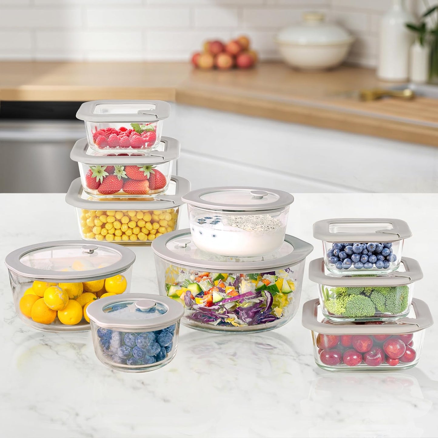 Glass Food Containers with Glass Lid, Microwave Safe Food Storage Container Set, 4 Pack of 35oz, Large Size Airtight Storage Set with Leak Proof Lids, Meal Prep Containers