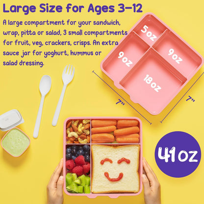 Fimibuke Kids Bento Lunch Box with 4 Compartments, Insulated lunch Bag, Stainless Steel Insulated Water Bottle, Ice Pack & Utensils Set, Birthday Gifts for Ages 3-12 Back to School Toddler Girls Boys