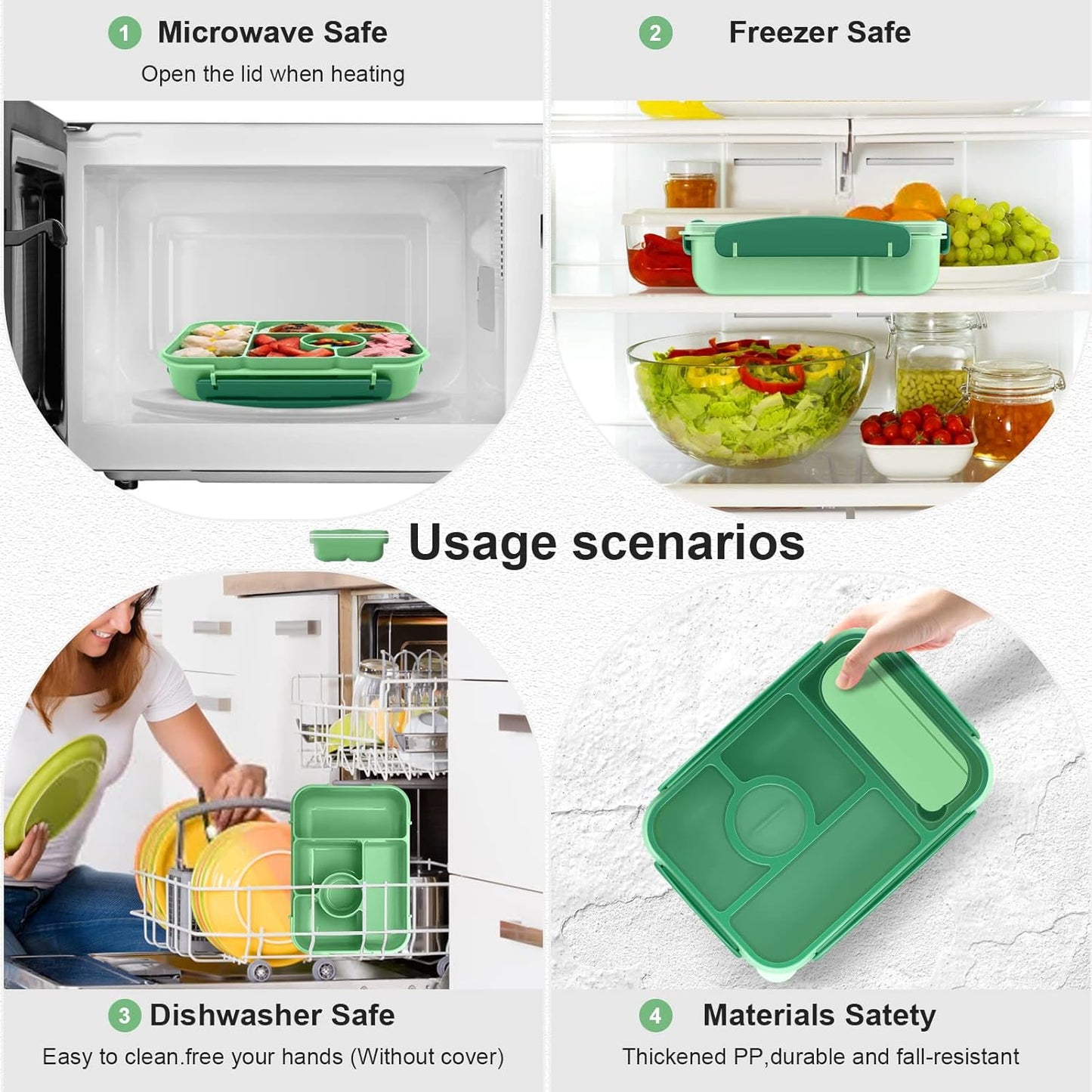 Amathley Bento Box Adult Lunch Box Kids,Lunch Containers for Adults/Kids/Toddler,5 Compartments Bento Lunch Box with Sauce Vontainers,Microwave & Dishwasher & Freezer Safe,BPA-Free (Blue)