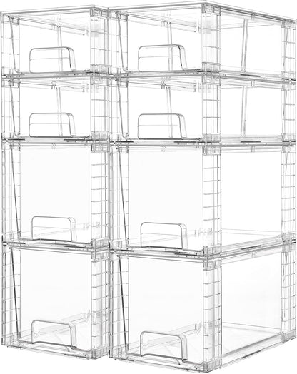 Vtopmart 4 Pack Clear Stackable Storage Drawers,Under Sink and Kitchen Organizers Storage,Easy to Assemble Plastic Drawers for Baby Bottle,Medicine, Bathroom,Cabinet and Pantry Organization