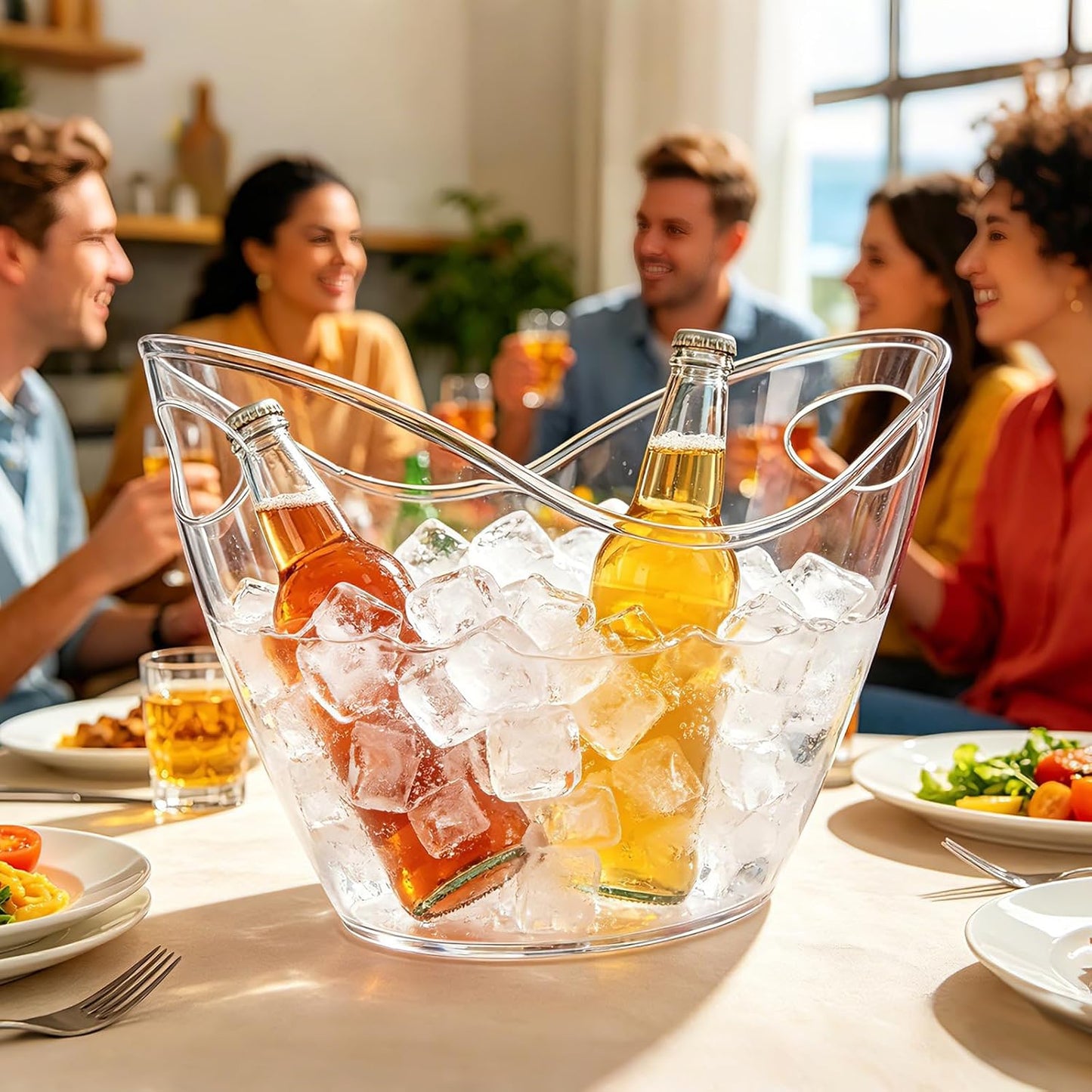 7.5L Large Ice Bucket for Parties with Scoop, Clear Plastic for Cocktail Bar | Beverage Cooler Tub for Wine, Champagne, Beer & Drinks. Durable Container for Mimosa Bar, BBQs, Home Bar & Events.