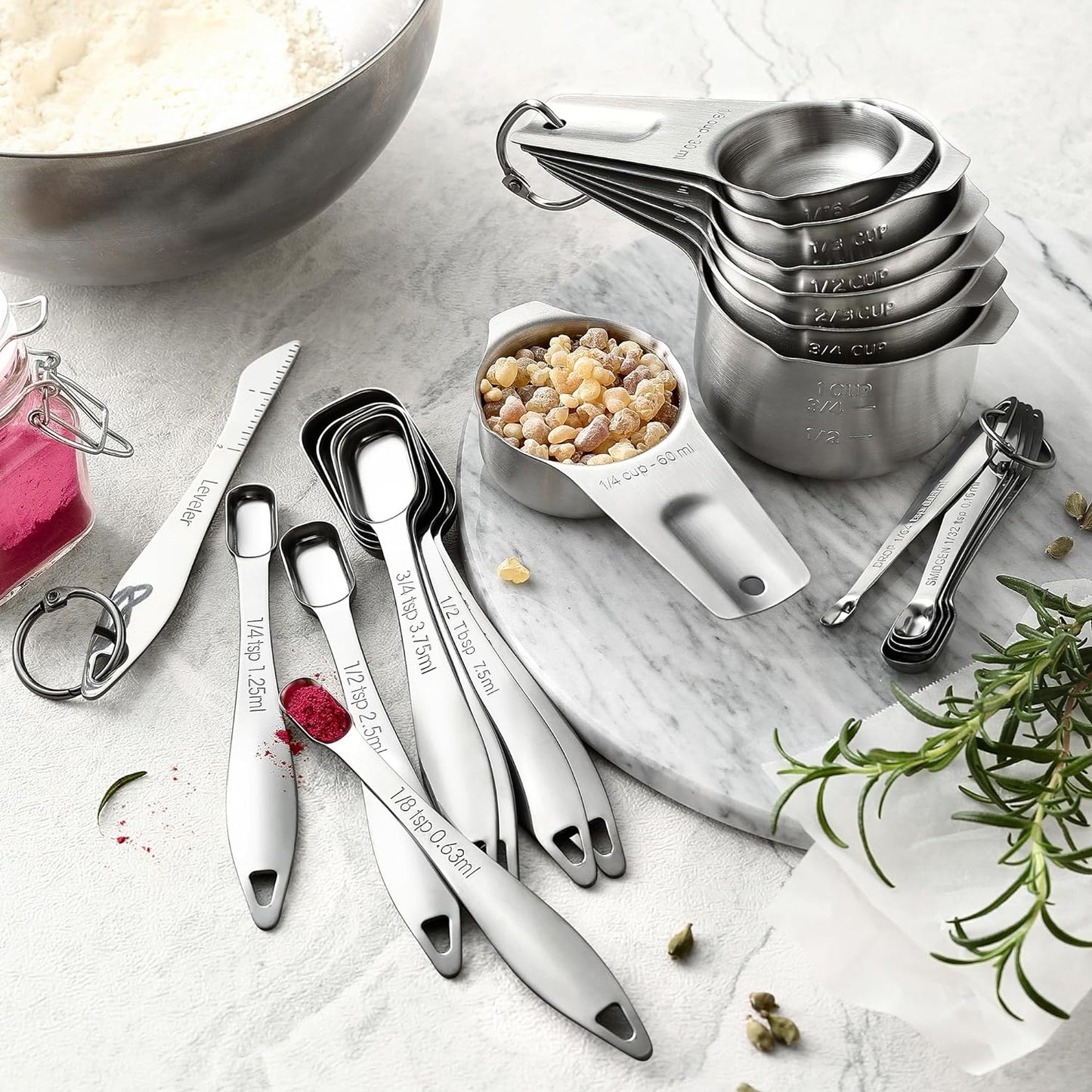 Spring Chef Stainless Steel Measuring Cups and Spoons Set of 14 with Leveler, Nesting Kitchen Metal Measuring Cups and Spoons Set for Dry and Liquid Ingredients, Perfect for Cooking & Baking