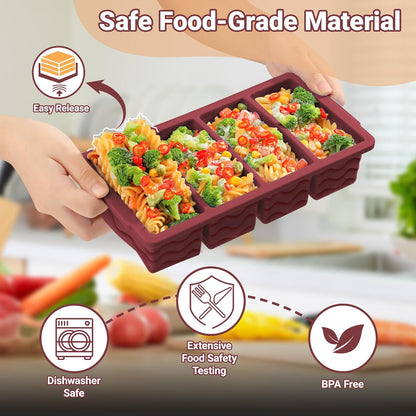 Doasuwish Silicone Freezer Molds for Soup with Lid – 1-Cup Soup Container Style Ice Cube Trays for Freezer, Meal Prep & Food Storage, Freeze 250mL/125mL Portions – 2 Pack