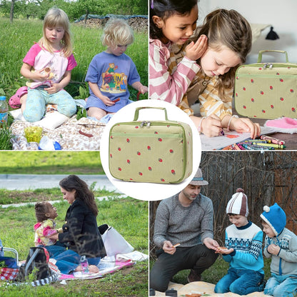 Bluboon Insulated Lunch Bag for Girls & Boys, Corduroy School Lunch Box with Cooler & Organizer Compartments, Leak-Proof Lunch Tote for School, Travel (Corduroy Strawberries Beige)