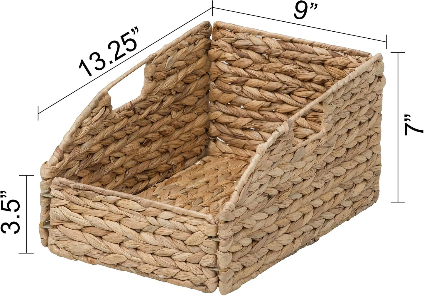 eHemco Trapezoid Woven Hyacinth Wicker Pantry Storage Baskets with Iron Wire Frame, 13.25"x9"x7/3.5", Natural, Set of 2