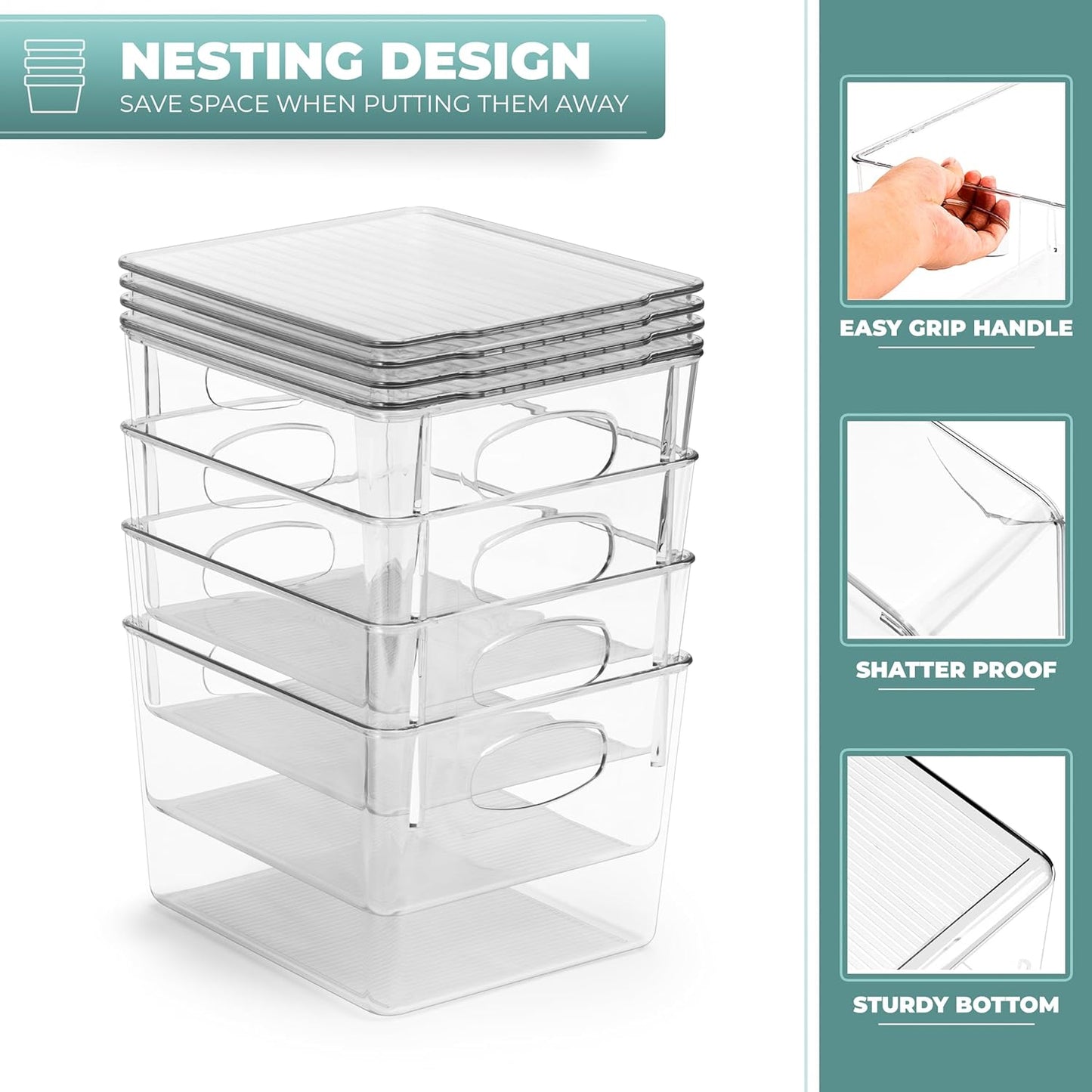 Sorbus 8-Pack Small Clear Plastic Storage Bins – Organizers for Kitchen, Pantry, Fridge, Cabinet & Refrigerator