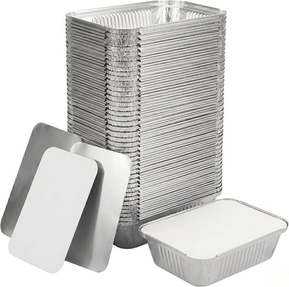 50 Pack Aluminum Pans with Cardboard Lids, 8.3"x6.2", 2.25 LB | Heavy duty disposable foil containers, trays for baking, meal prep, roasting, food storage